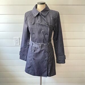Tommy Hilfiger- Navy Polka Dot Double-Breasted Trench Coat - Medium